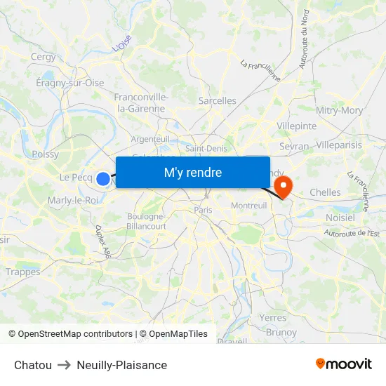 Chatou to Neuilly-Plaisance map