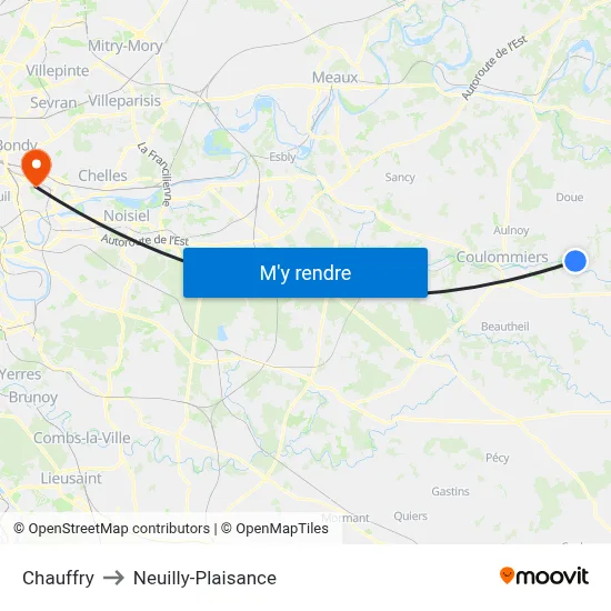 Chauffry to Neuilly-Plaisance map