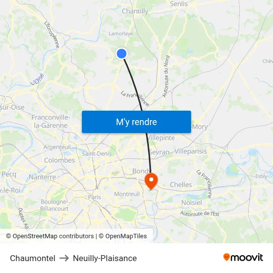 Chaumontel to Neuilly-Plaisance map