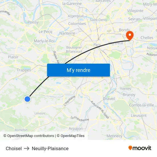 Choisel to Neuilly-Plaisance map