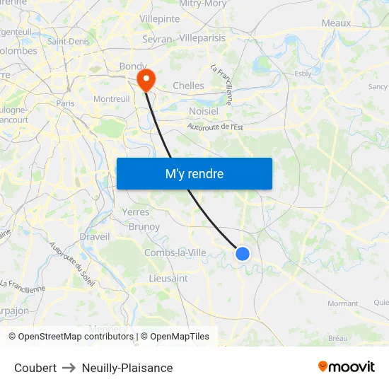 Coubert to Neuilly-Plaisance map