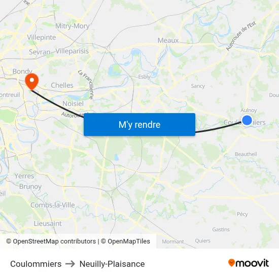 Coulommiers to Neuilly-Plaisance map