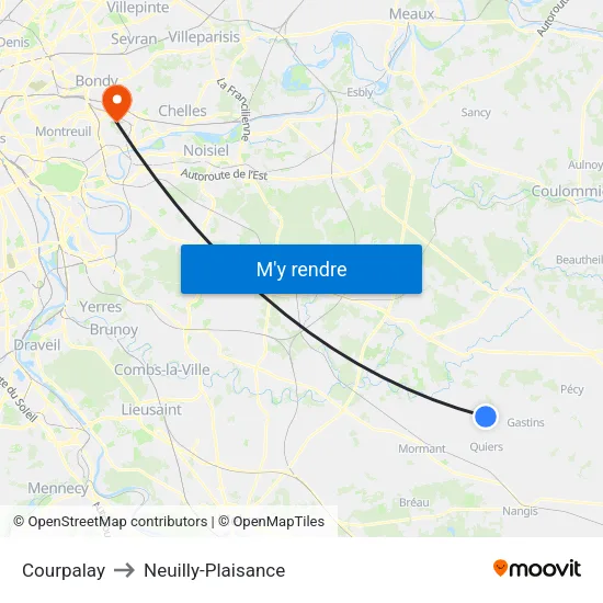 Courpalay to Neuilly-Plaisance map