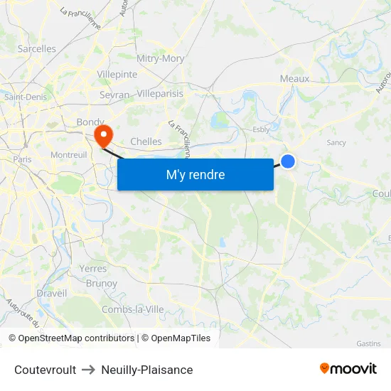 Coutevroult to Neuilly-Plaisance map
