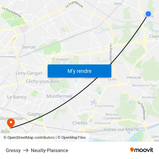 Gressy to Neuilly-Plaisance map