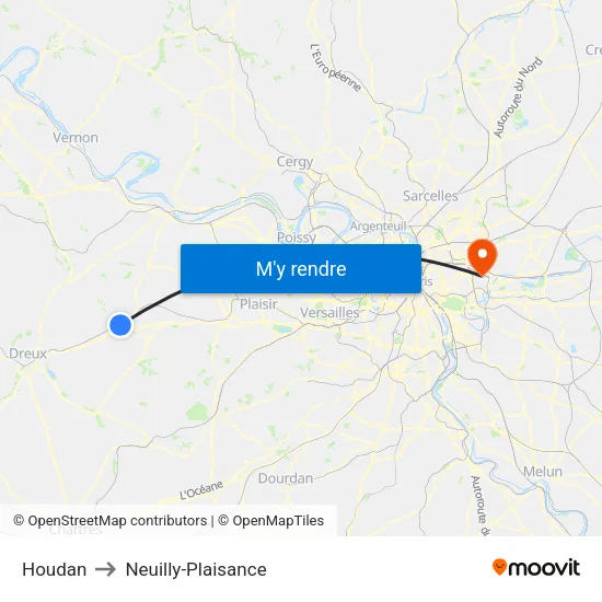 Houdan to Neuilly-Plaisance map