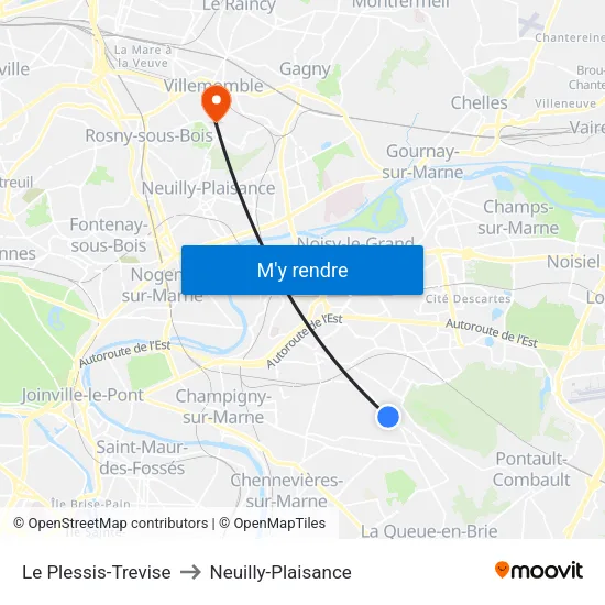 Le Plessis-Trevise to Neuilly-Plaisance map