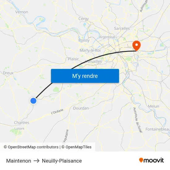 Maintenon to Neuilly-Plaisance map