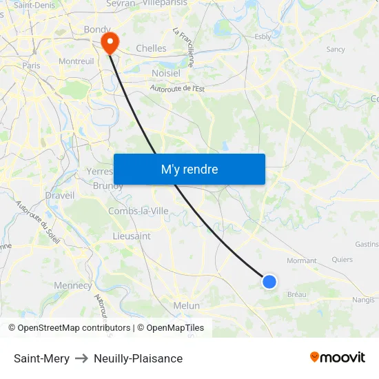 Saint-Mery to Neuilly-Plaisance map