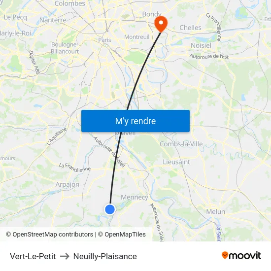 Vert-Le-Petit to Neuilly-Plaisance map