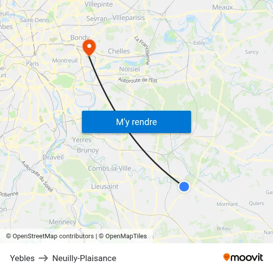 Yebles to Neuilly-Plaisance map