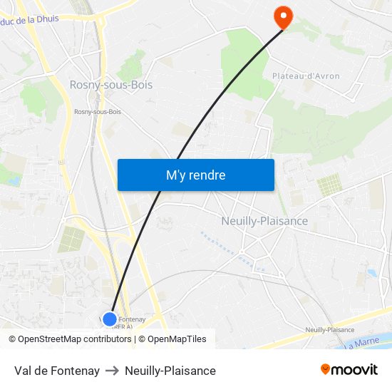 Val de Fontenay to Neuilly-Plaisance map