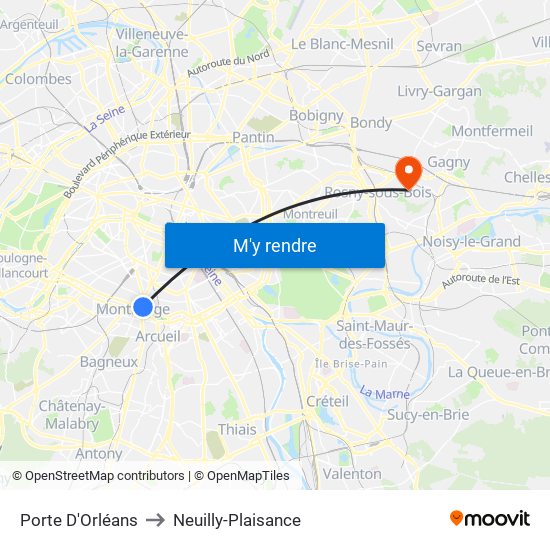 Porte D'Orléans to Neuilly-Plaisance map