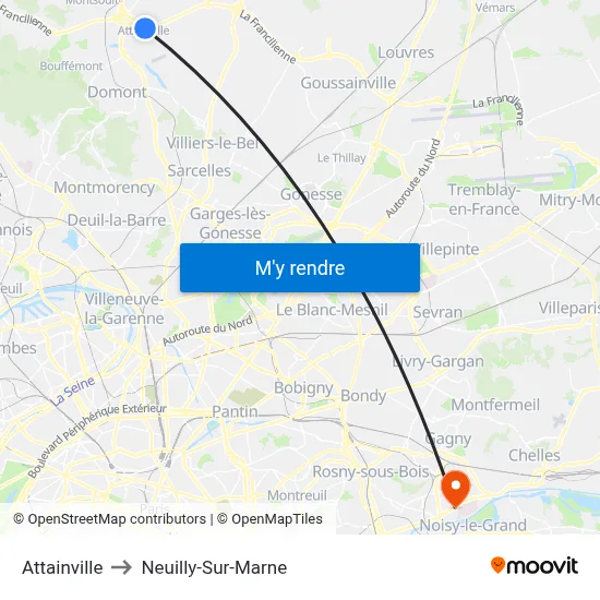 Attainville to Neuilly-Sur-Marne map