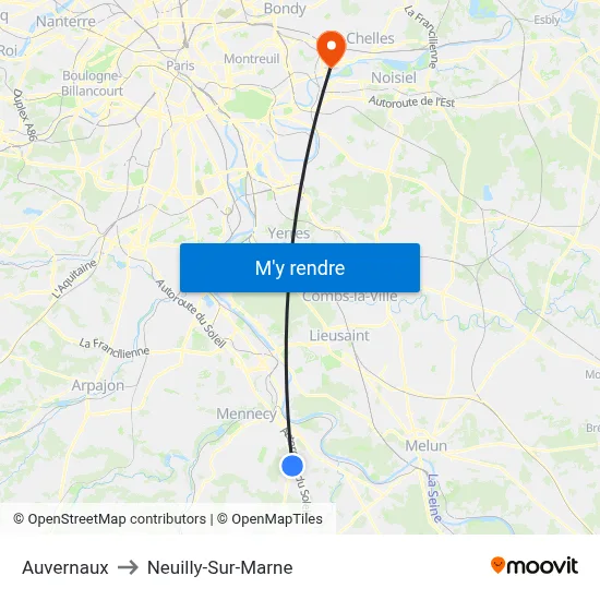 Auvernaux to Neuilly-Sur-Marne map