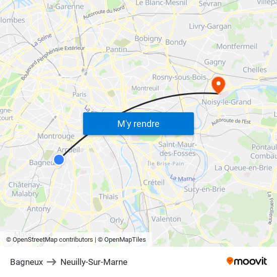 Bagneux to Neuilly-Sur-Marne map