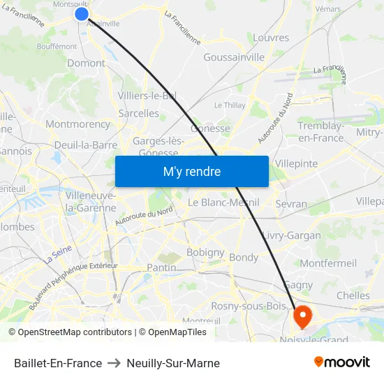 Baillet-En-France to Neuilly-Sur-Marne map