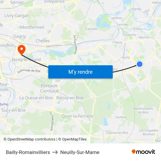 Bailly-Romainvilliers to Neuilly-Sur-Marne map