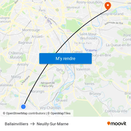 Ballainvilliers to Neuilly-Sur-Marne map