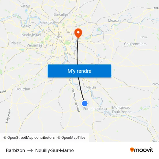 Barbizon to Neuilly-Sur-Marne map