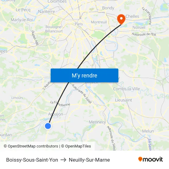 Boissy-Sous-Saint-Yon to Neuilly-Sur-Marne map