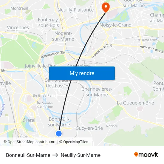 Bonneuil-Sur-Marne to Neuilly-Sur-Marne map