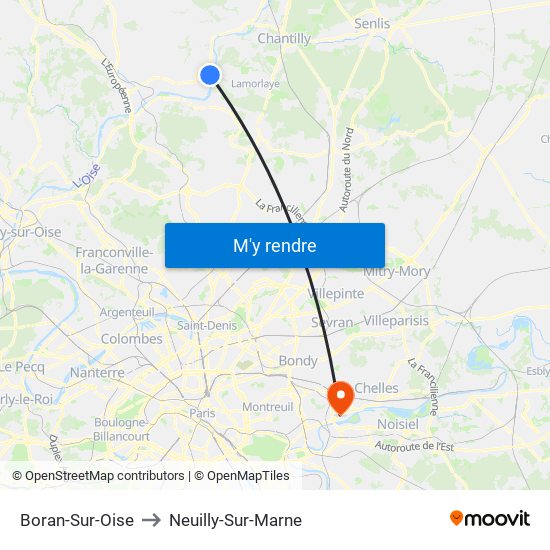 Boran-Sur-Oise to Neuilly-Sur-Marne map