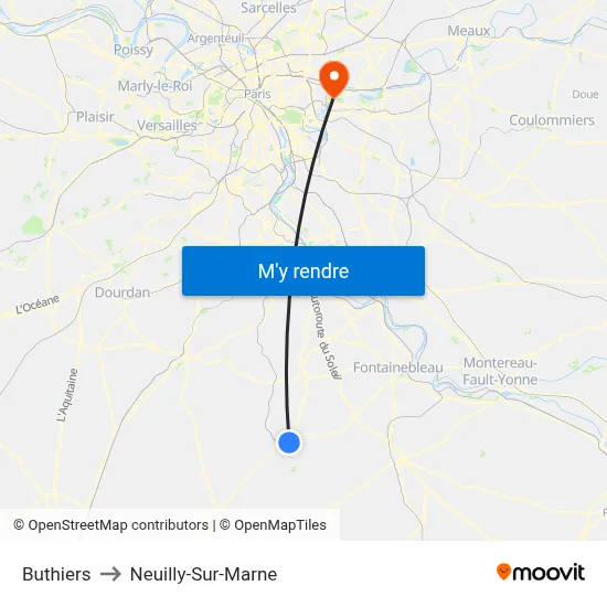 Buthiers to Neuilly-Sur-Marne map