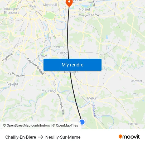 Chailly-En-Biere to Neuilly-Sur-Marne map