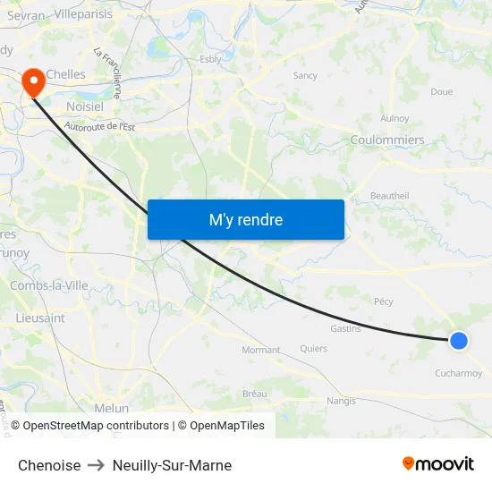 Chenoise to Neuilly-Sur-Marne map