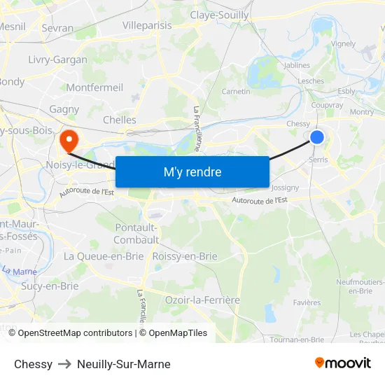 Chessy to Neuilly-Sur-Marne map