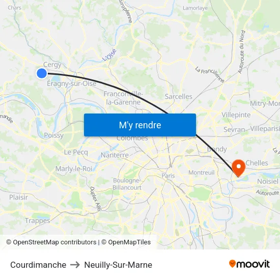 Courdimanche to Neuilly-Sur-Marne map