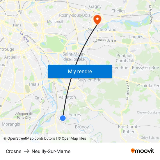 Crosne to Neuilly-Sur-Marne map