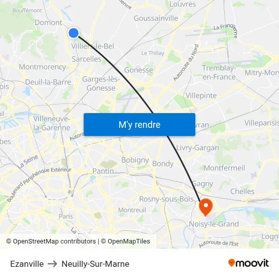 Ezanville to Neuilly-Sur-Marne map