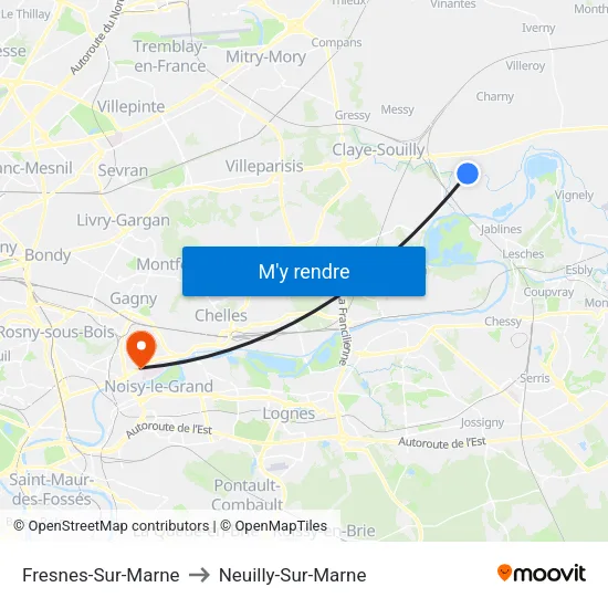 Fresnes-Sur-Marne to Neuilly-Sur-Marne map