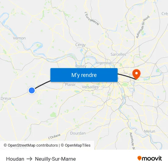 Houdan to Neuilly-Sur-Marne map
