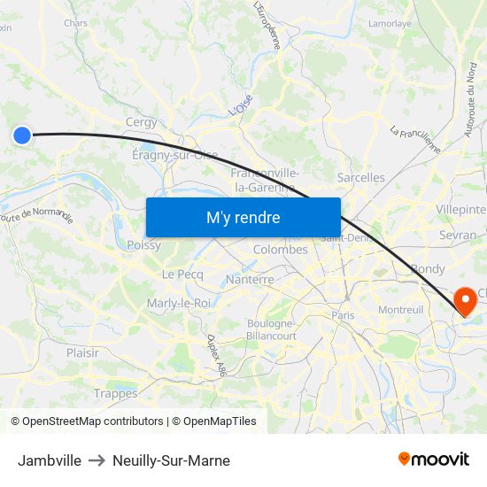 Jambville to Neuilly-Sur-Marne map