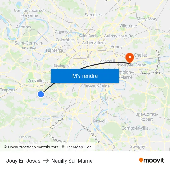 Jouy-En-Josas to Neuilly-Sur-Marne map
