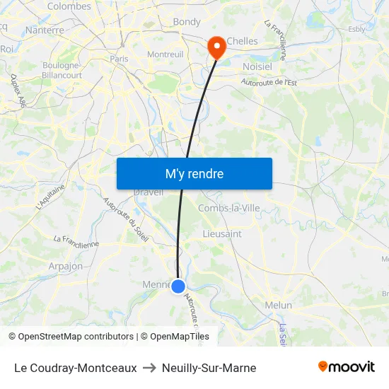Le Coudray-Montceaux to Neuilly-Sur-Marne map