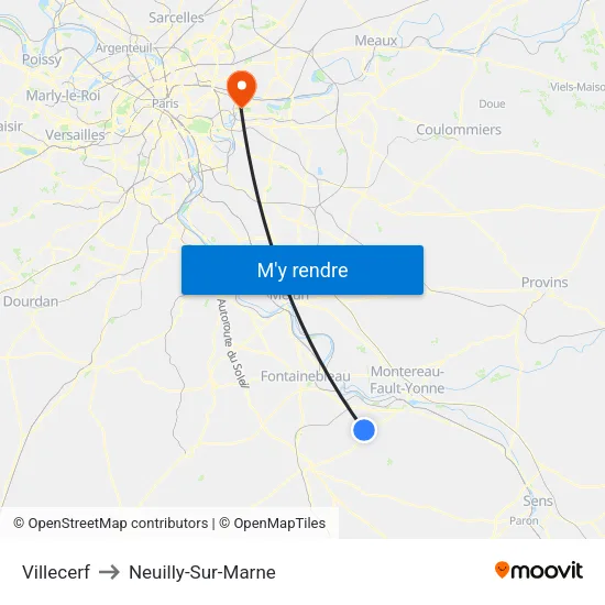 Villecerf to Neuilly-Sur-Marne map