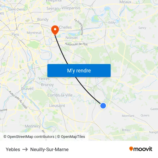 Yebles to Neuilly-Sur-Marne map
