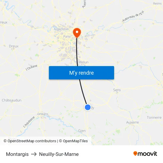 Montargis to Neuilly-Sur-Marne map