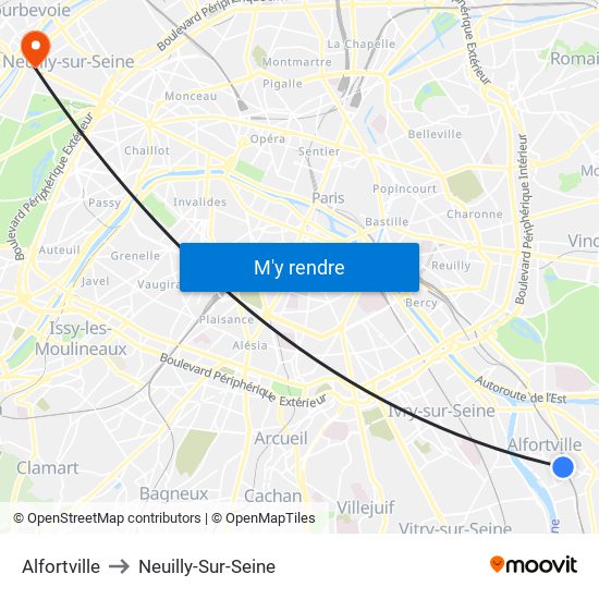 Alfortville to Neuilly-Sur-Seine map