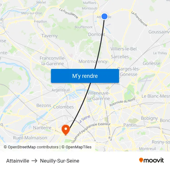 Attainville to Neuilly-Sur-Seine map