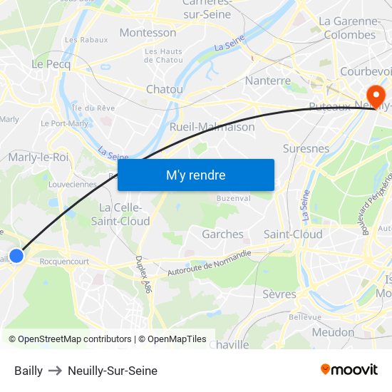 Bailly to Neuilly-Sur-Seine map
