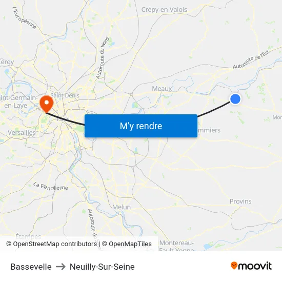 Bassevelle to Neuilly-Sur-Seine map