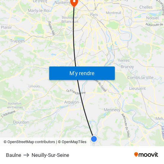 Baulne to Neuilly-Sur-Seine map