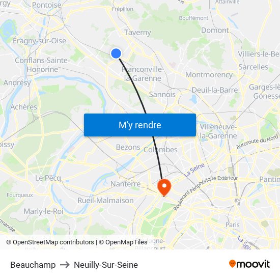 Beauchamp to Neuilly-Sur-Seine map