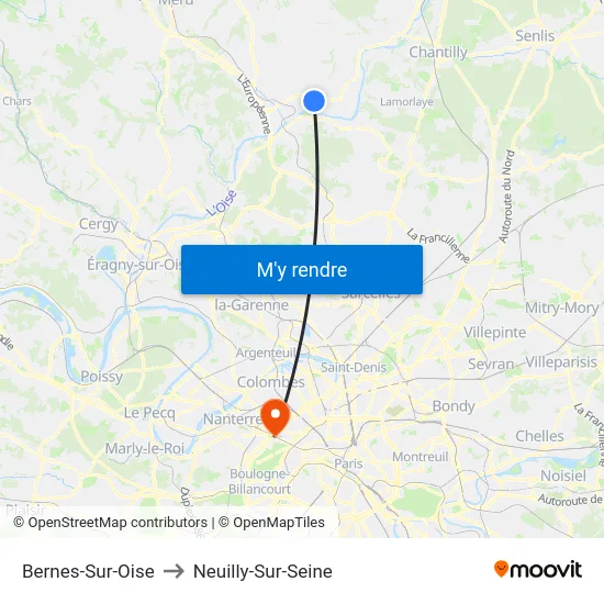 Bernes-Sur-Oise to Neuilly-Sur-Seine map