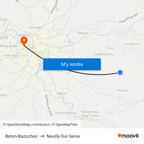 Beton-Bazoches to Neuilly-Sur-Seine map